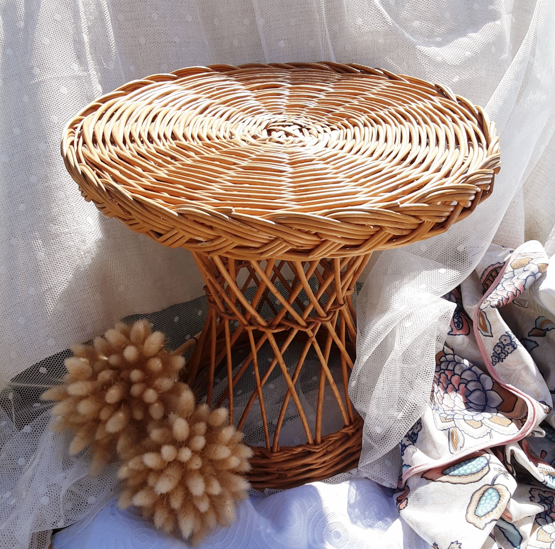 Vintage rattan round table