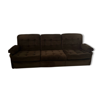 Old vintage 3 seater sofa Airborne French design Cadestin velvet