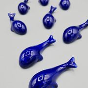 Set of 6 vintage blue porcelain whale knife rests.