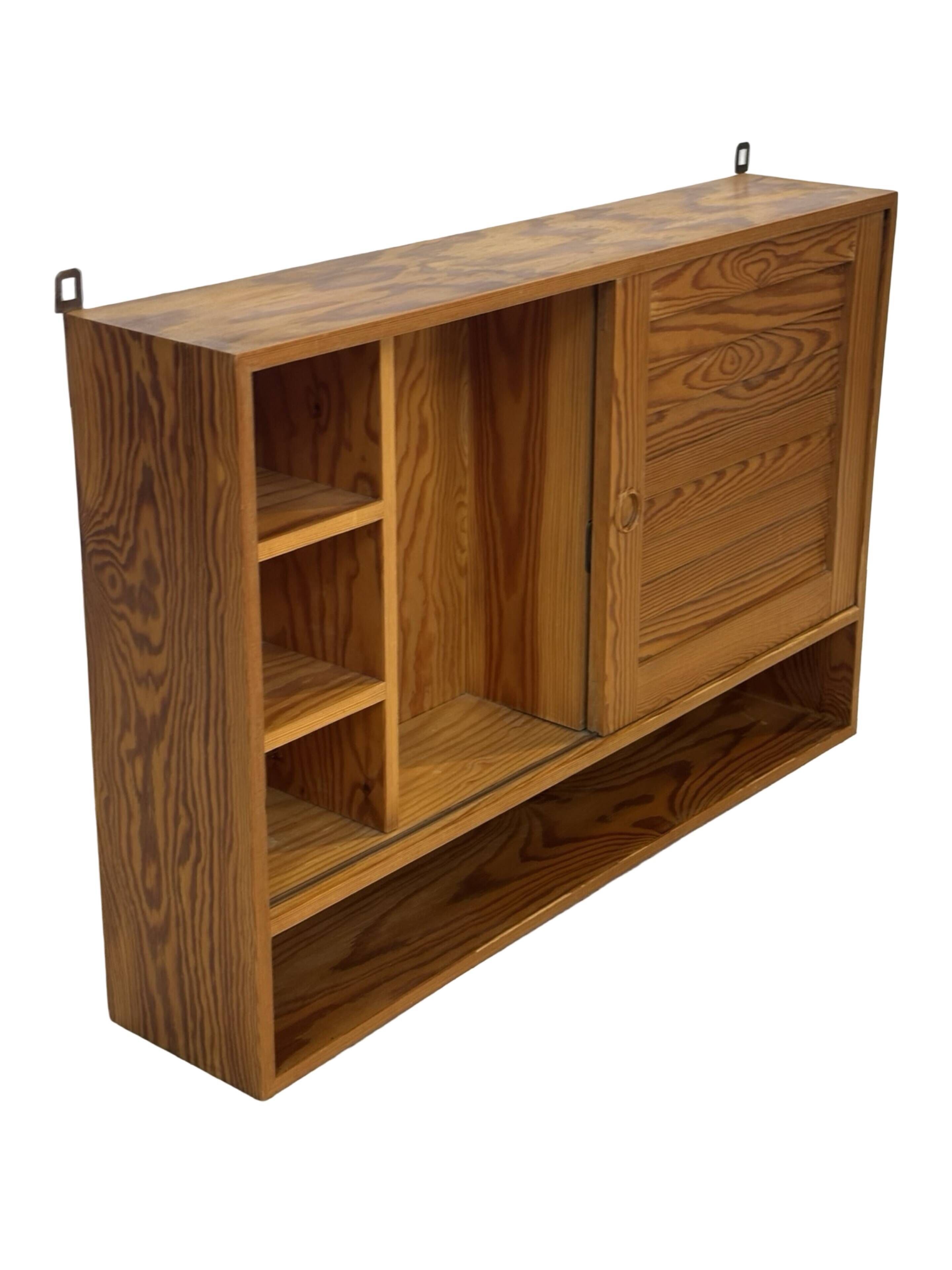 Vintage 1970s pinewood wall cabinet shelf wall unit