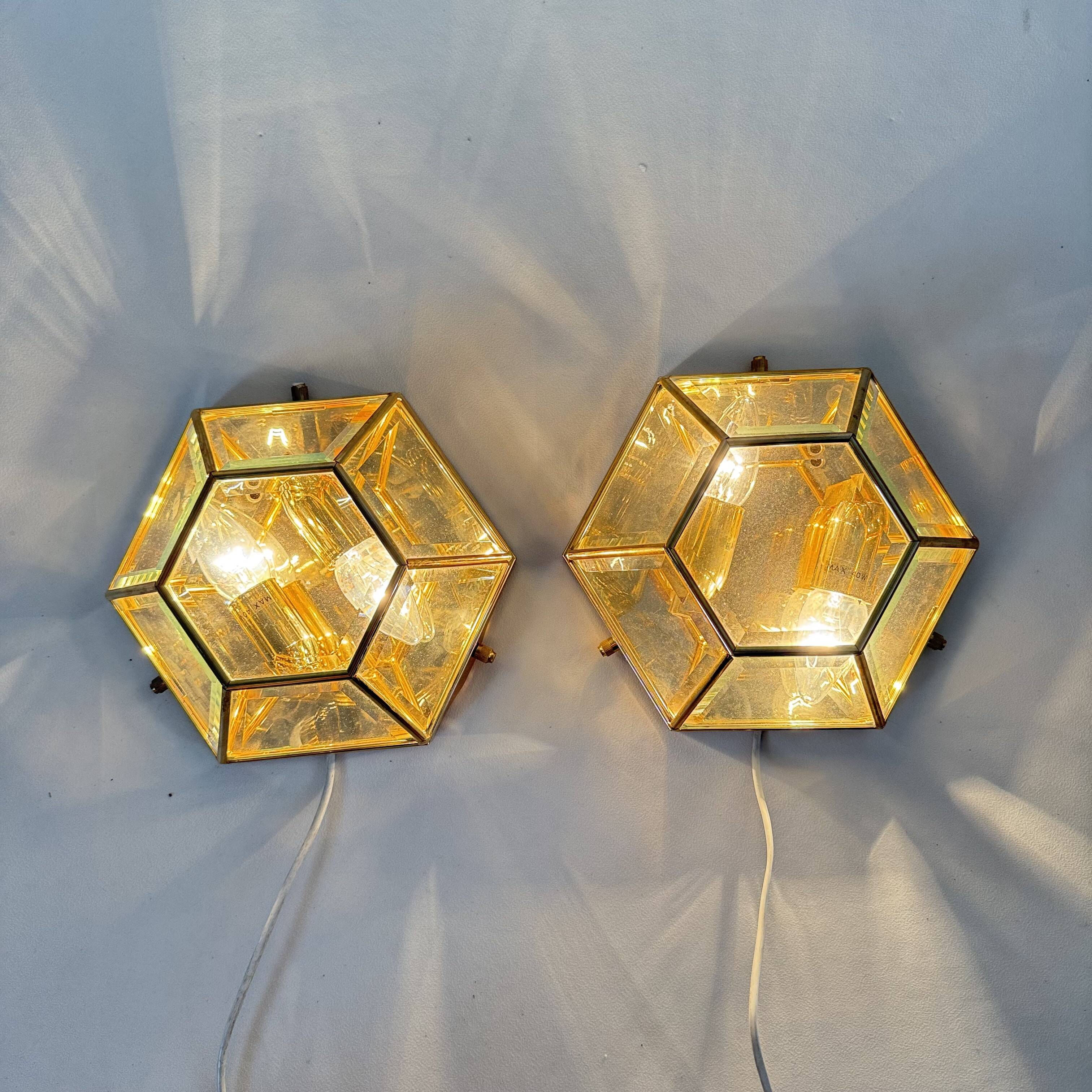 Set of 2 hexagonal wall lamps by Sothis, Italy 1980s