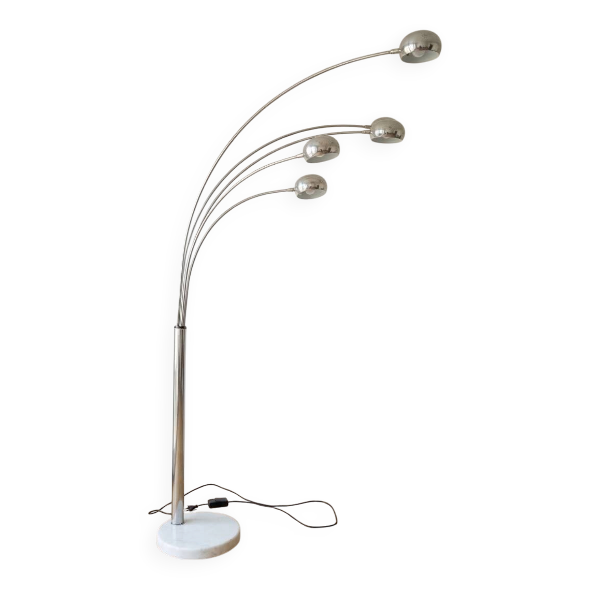 Vintage arc floor lamp with 5 branches from the 70s in silver.