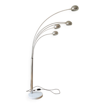 Vintage arc floor lamp with 5 branches from the 70s in silver.