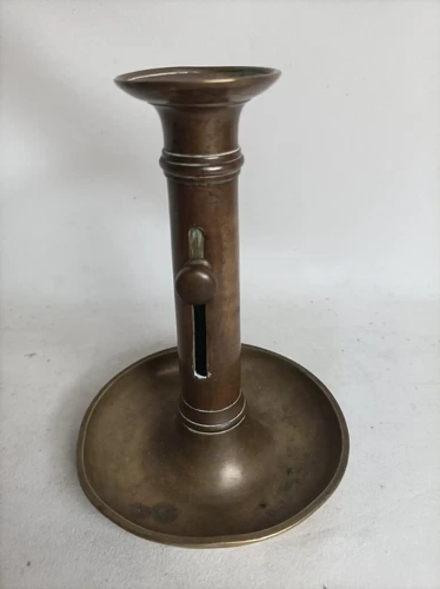Set of 3 antique push-button bronze candlesticks from the Napoleonic III era.