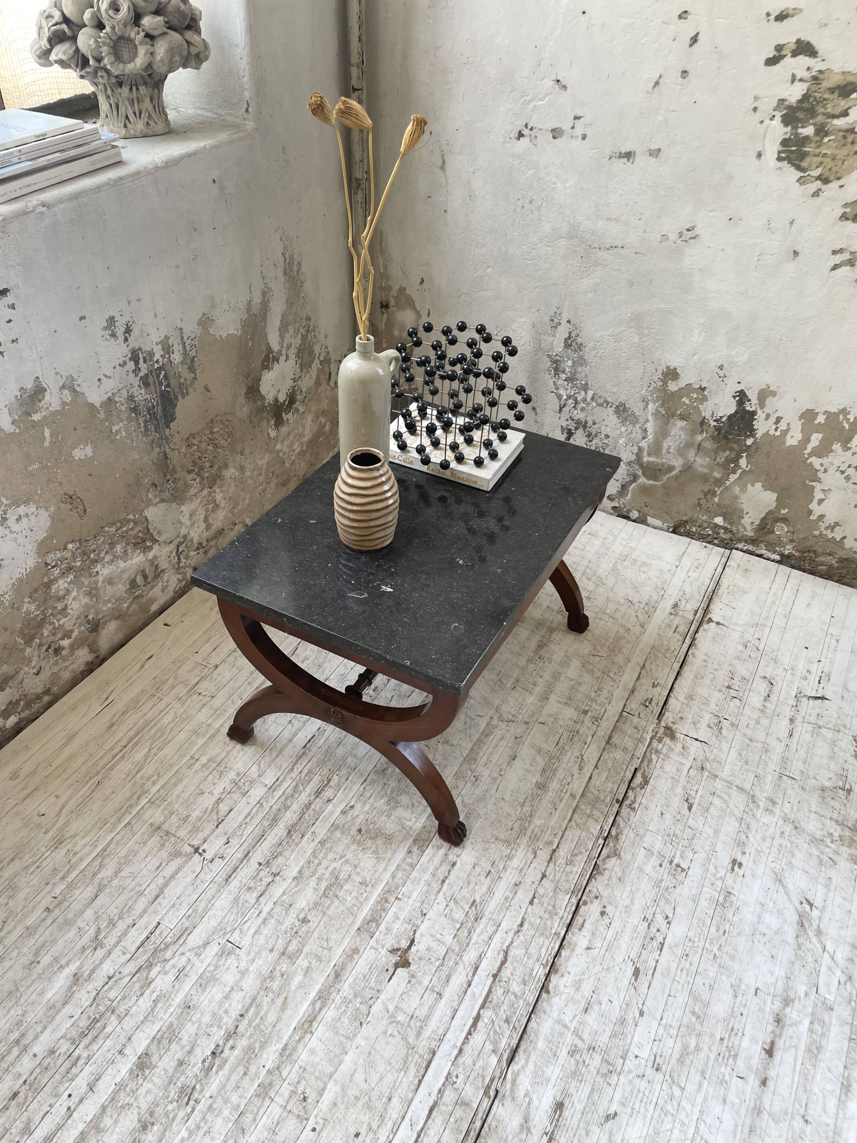 Empire style marble and mahogany coffee table