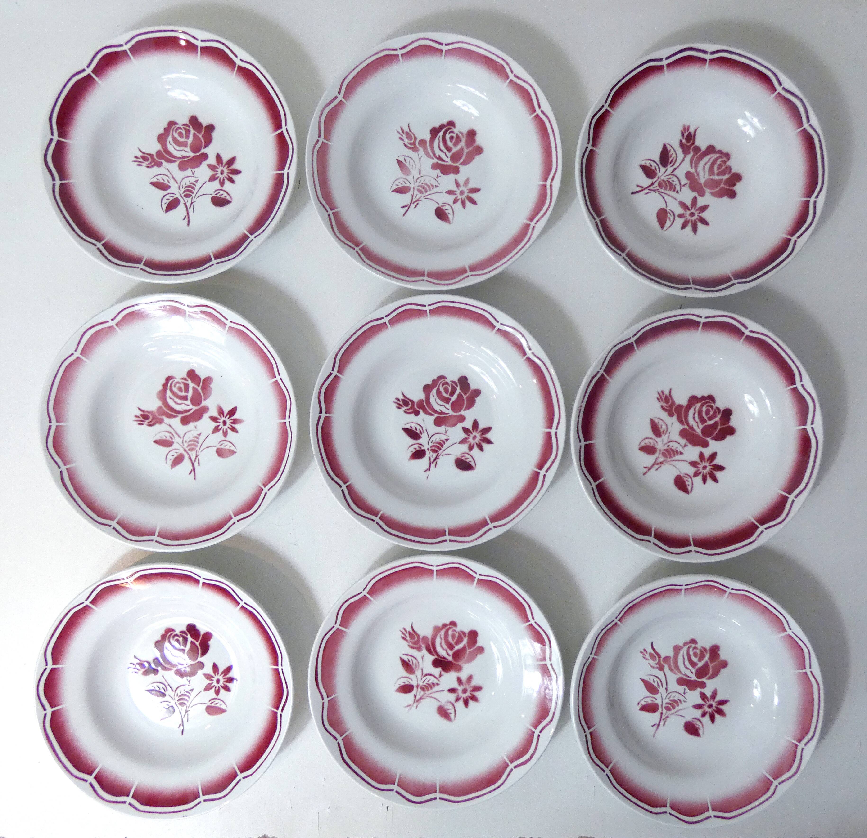 9 FB Digoin pink soup plates