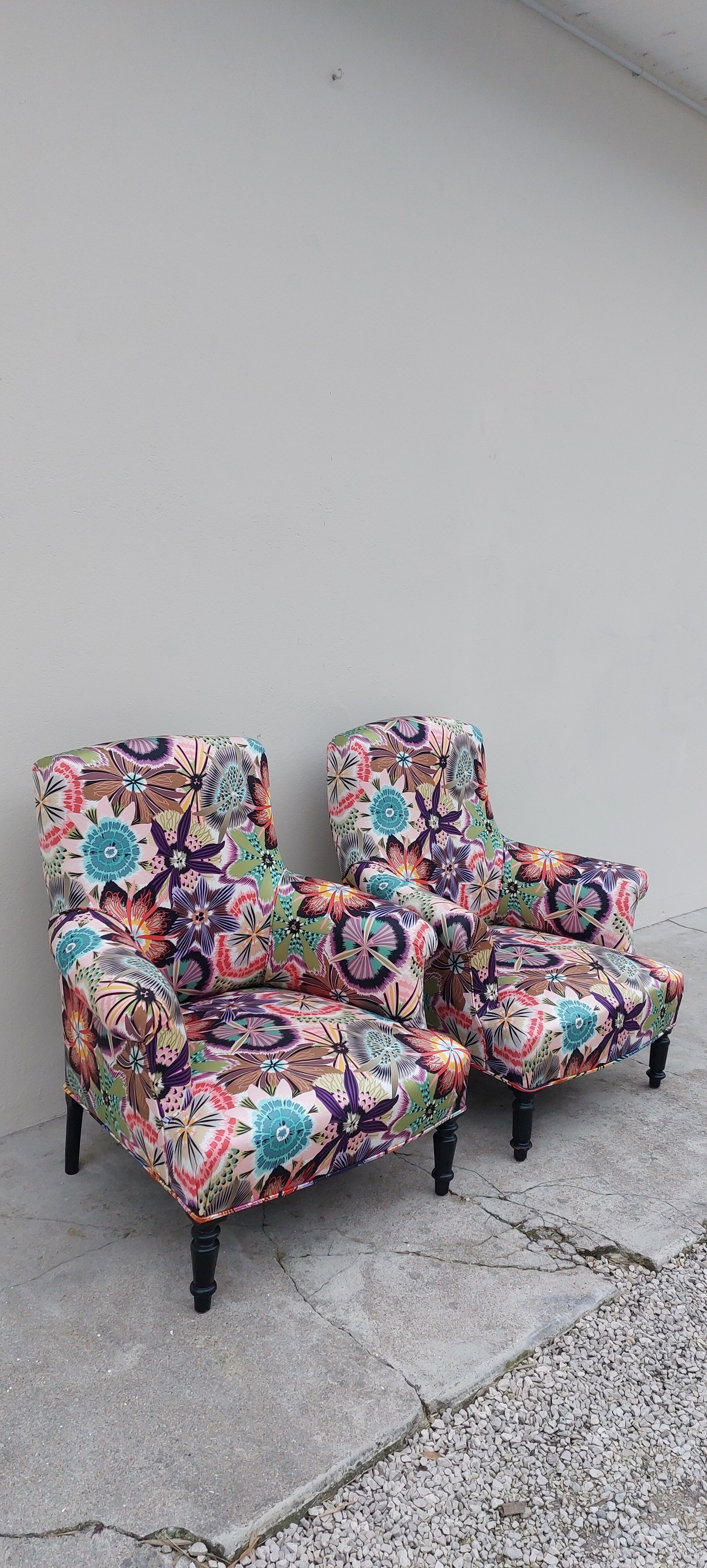 Pair of toad armchairs Napoleon III tapestry missoni italy