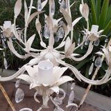 Lustre blanc à fleurs à 6 branches et pampilles