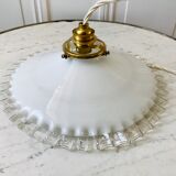 Vintage 50s serrated opaline pendant lamp