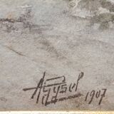 WATERCOLOR 1907 by Albert GYSEL Farm at LA MOTTE AU BOIS towards the North BOURRE