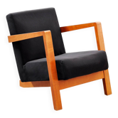 Fauteuil bas moderniste néerlandais des années 1950 en tissu noir.