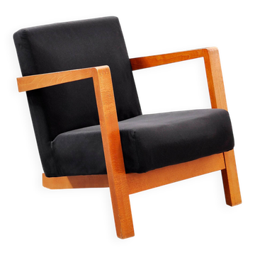 Dutch Modernist Low Profile Armchair from the 1950s in Black Upholstery