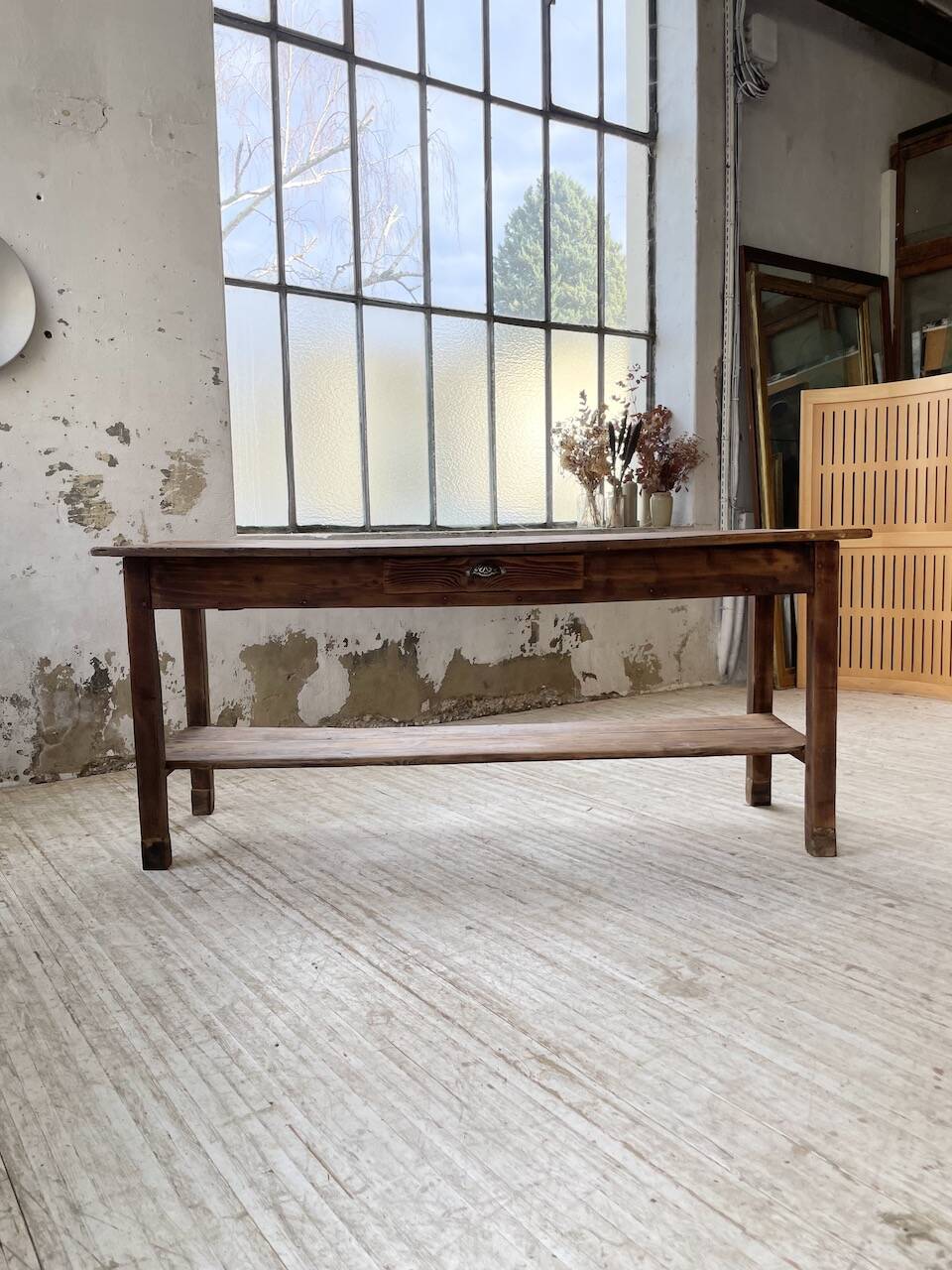 Drapery console table in pine