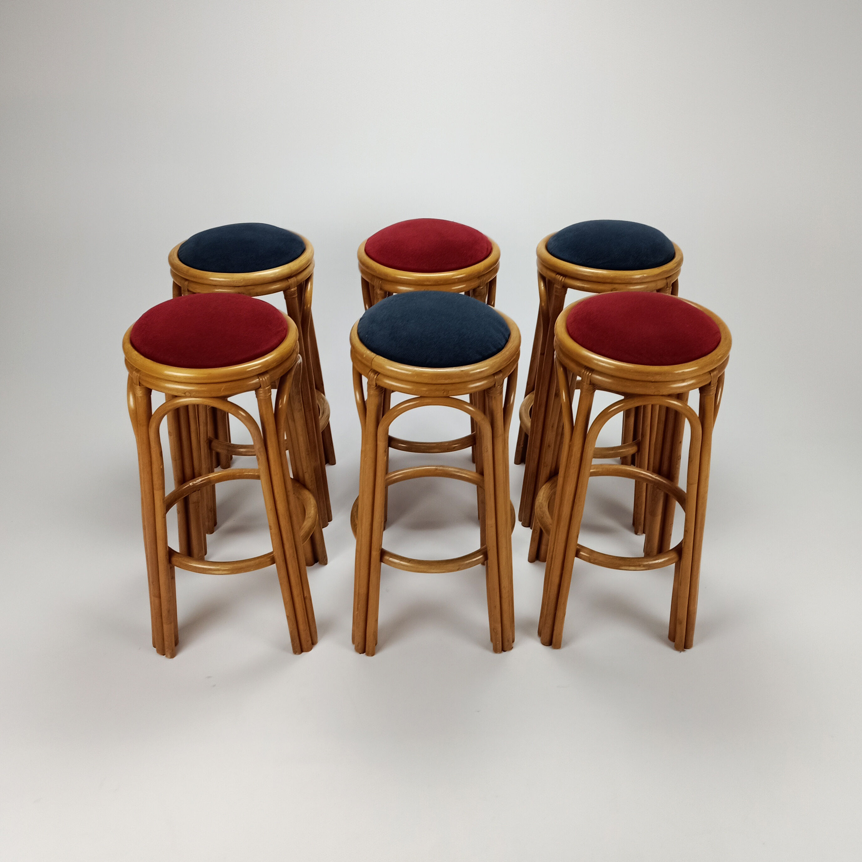 Set of 6 vintage bamboo barstools, 1960s
