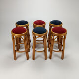 Set of 6 vintage bamboo barstools, 1960s