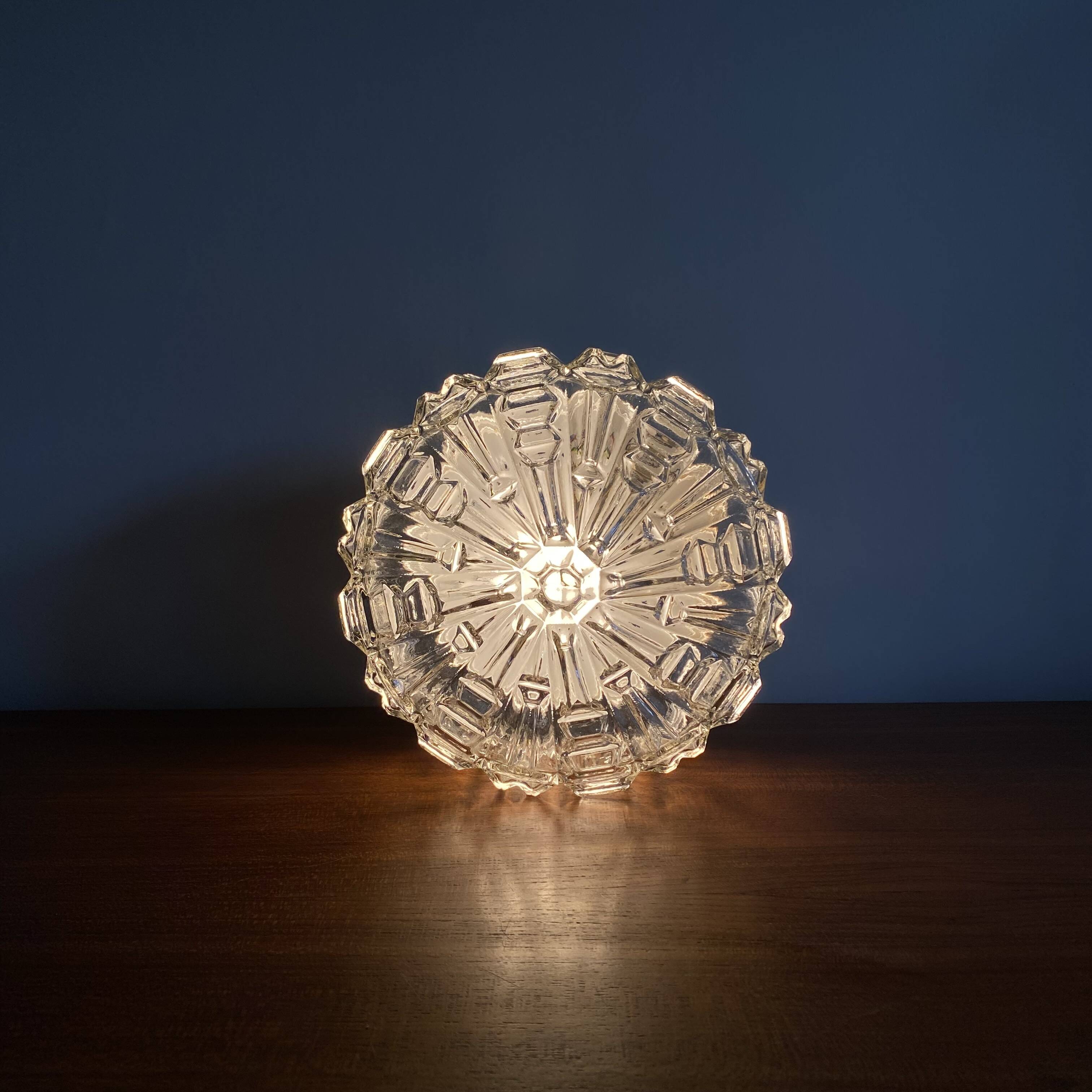 Minimalist glass wall or ceiling light with porthole design, 1970s-1980s