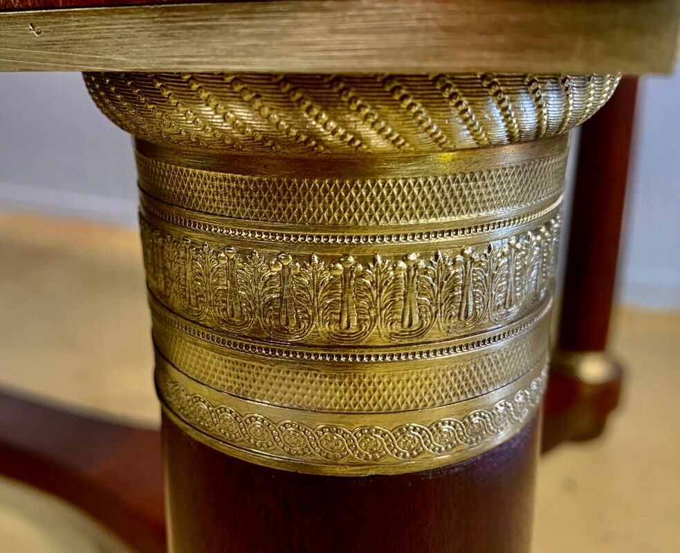 Empire flat desk, mahogany, double-sided, gilded bronzes
