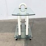 Postmodern Italian bar cart in glass and metal by Metalnova, 1980s.