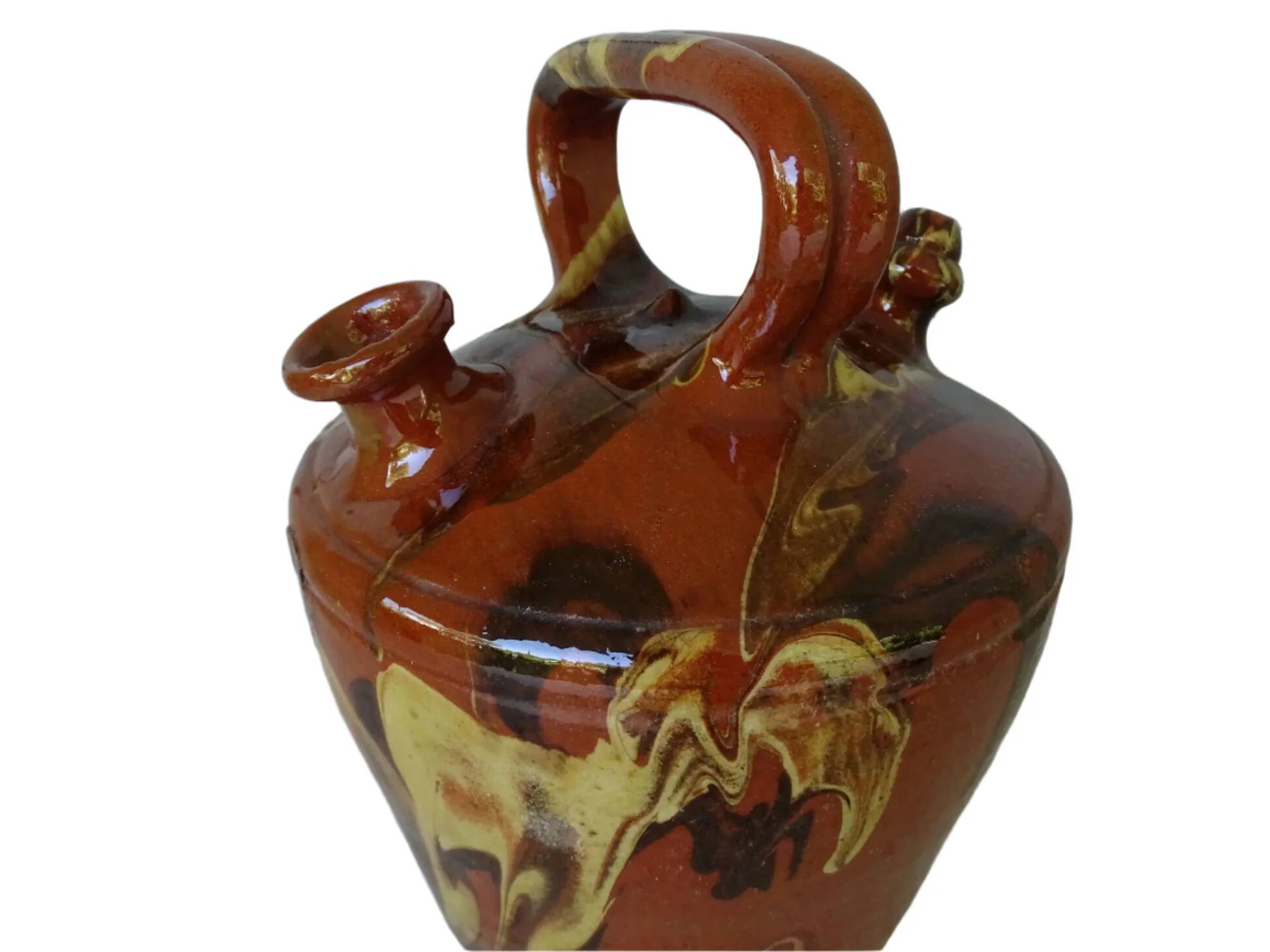 Gargoulette antique en poterie à glaçure jaspé, catalane