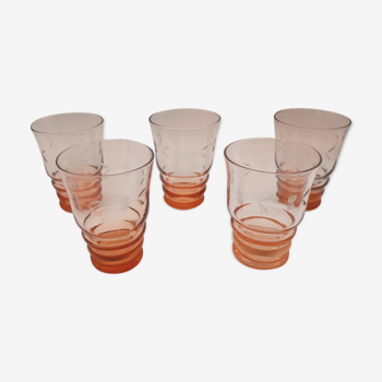 Set of 5 engraved pink crystal water glasses