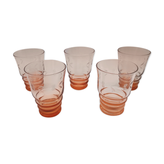 Set of 5 engraved pink crystal water glasses