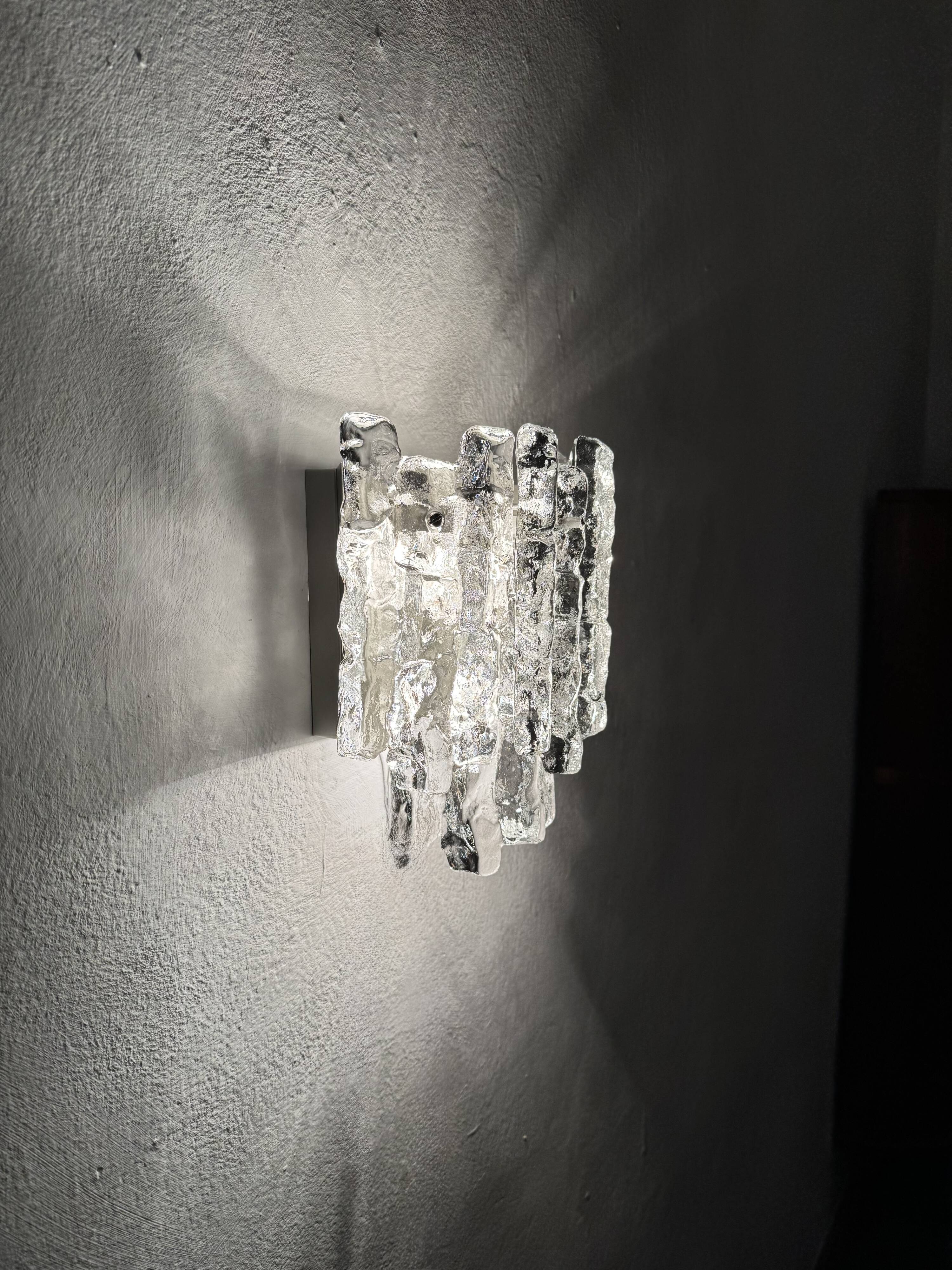 Set of 2 Austrian Ice Glass Wall Lamps by J.T. Kalmar