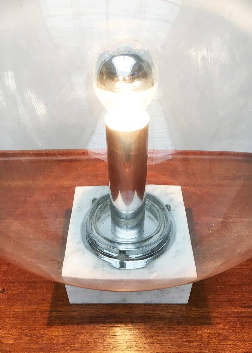 Mid-century glass and marble table lamp 3480 by Erco, 1960s.