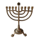 Ancient Menorah of Jerusalem/Jewish Candlestick with 7 tripod branches. Star David. In gilded bronze