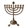 Ancient Menorah of Jerusalem/Jewish Candlestick with 7 tripod branches. Star David. In gilded bronze