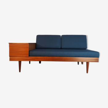 Daybed Teak Sofa and Blue Fabric Design Ingmar Relling, Norwegian 1960