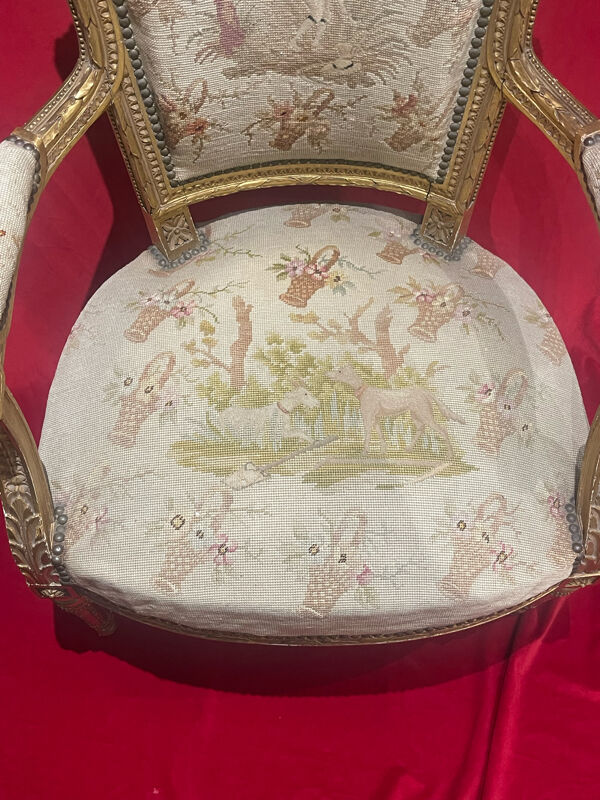 Fauteuil style Louis XVI bois doré XIXème