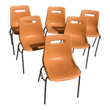 6 Grosfillex chairs from the 70s with orange shell.