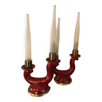 Pair of red ceramic lamps