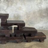 Small stool, black solid teak accent stool wabi-sabi L30 W8.5 H6.