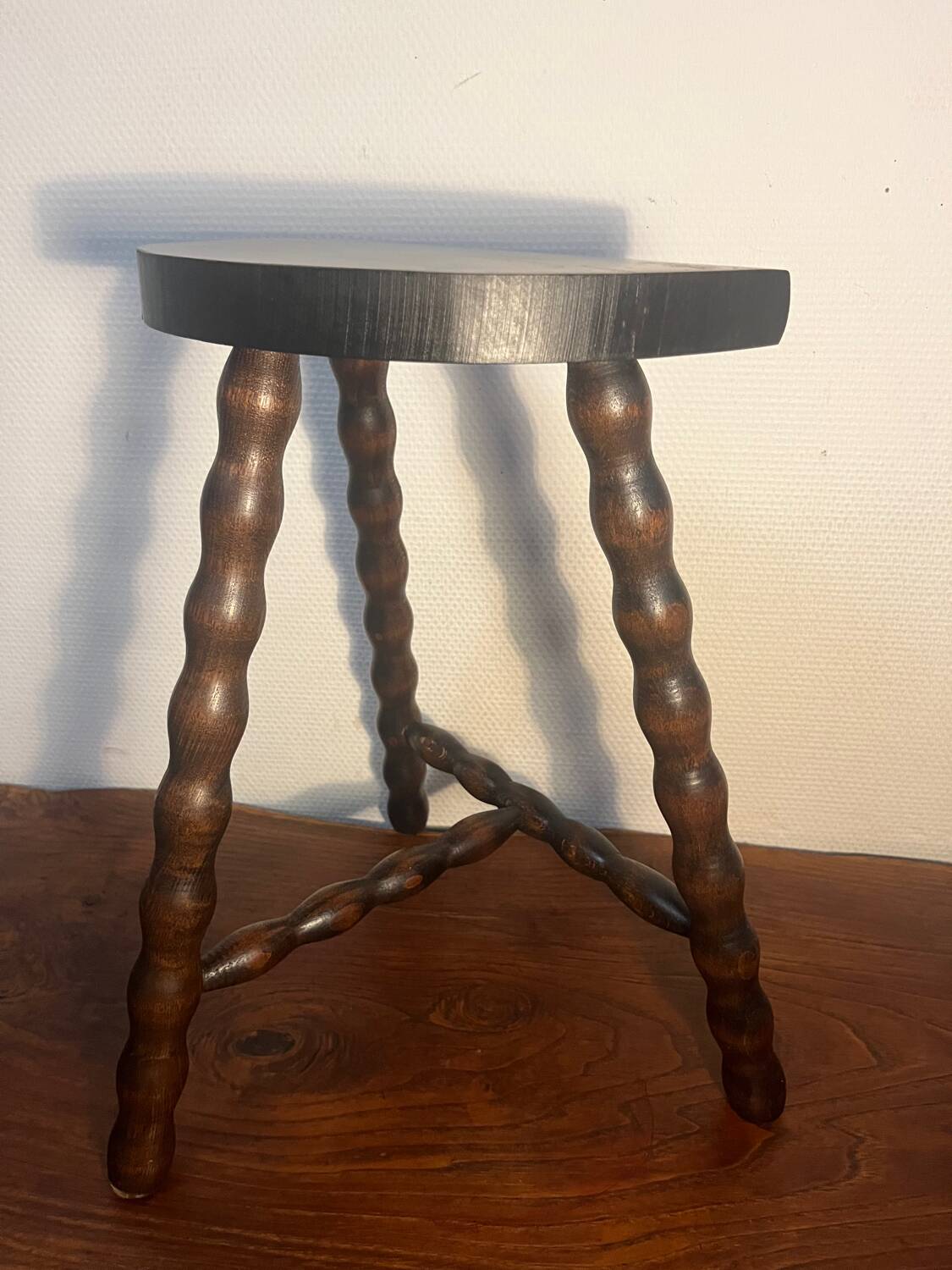 Solid wood tripod stool with turned legs