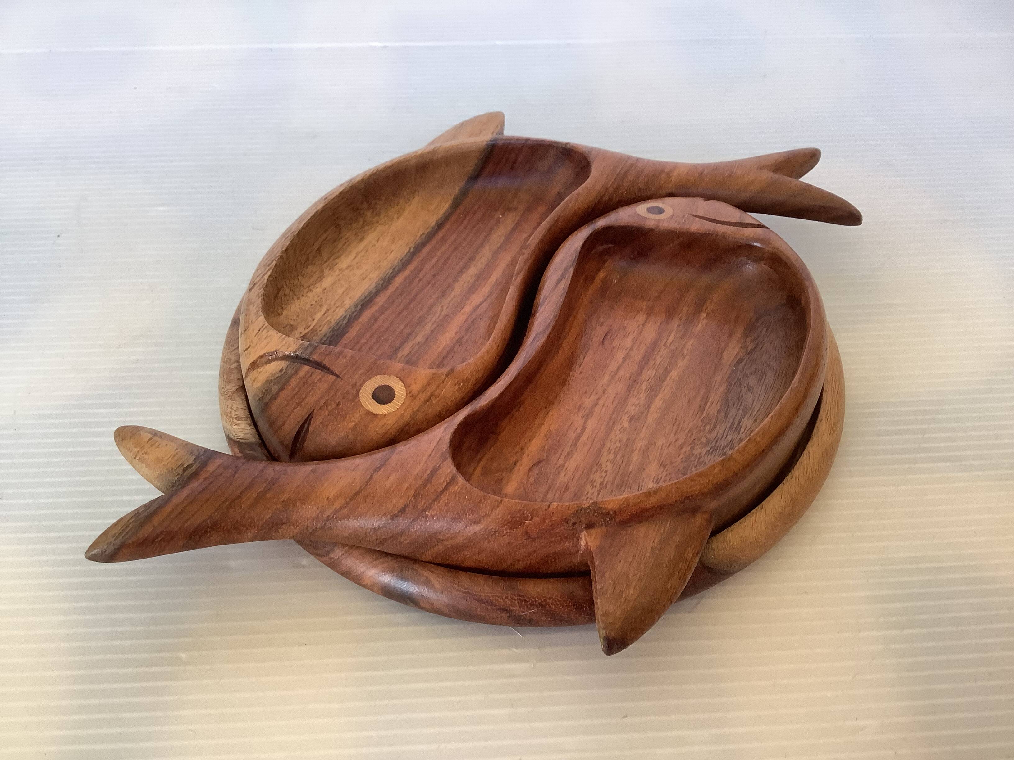 Trio de coupelles poissons en bois