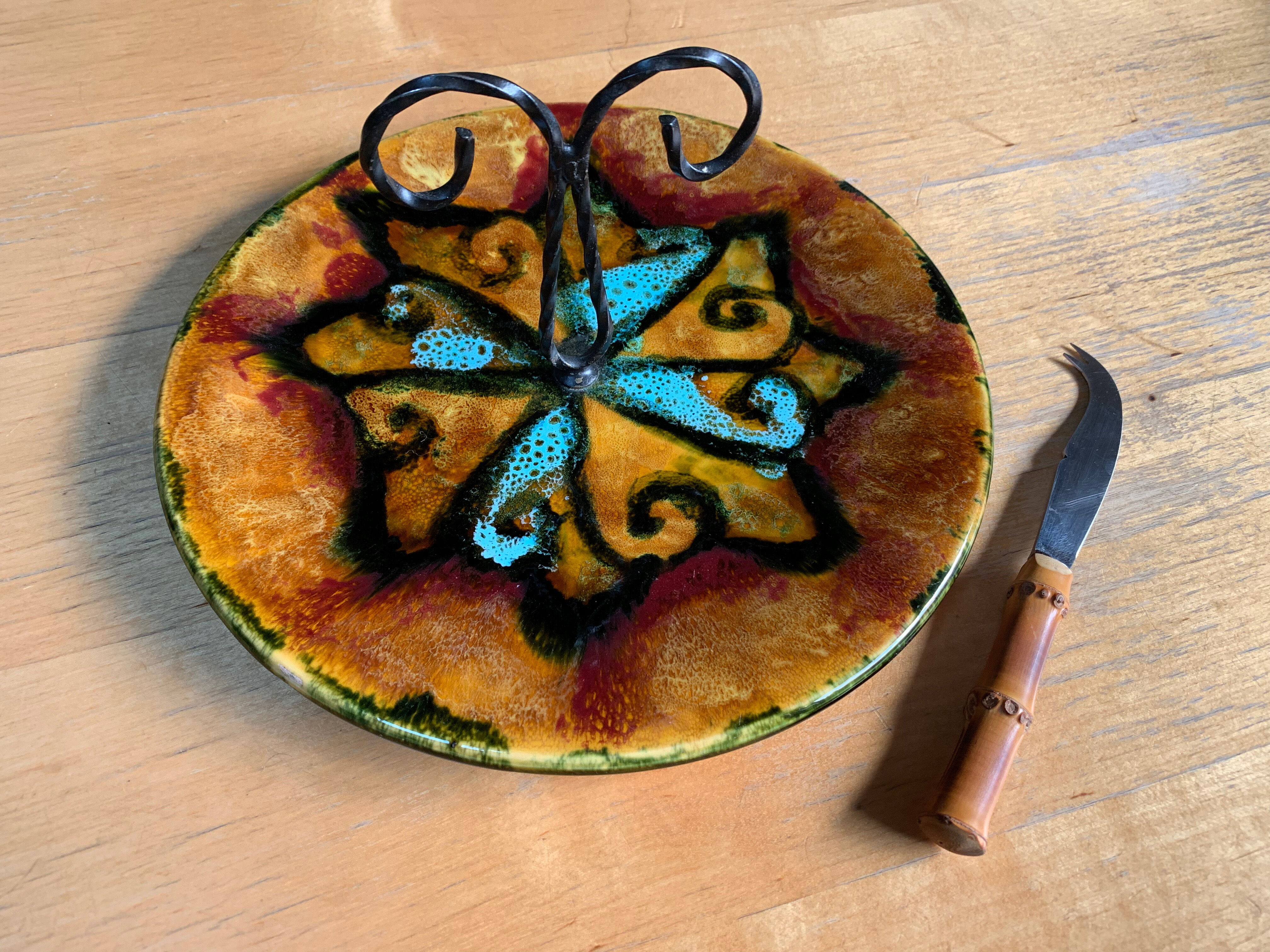 Ceramic cheese platter signed Yvon Roy