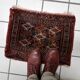 Handmade antique Turkmen Yomud collectible mat rug 40cm x 51cm, 1900s