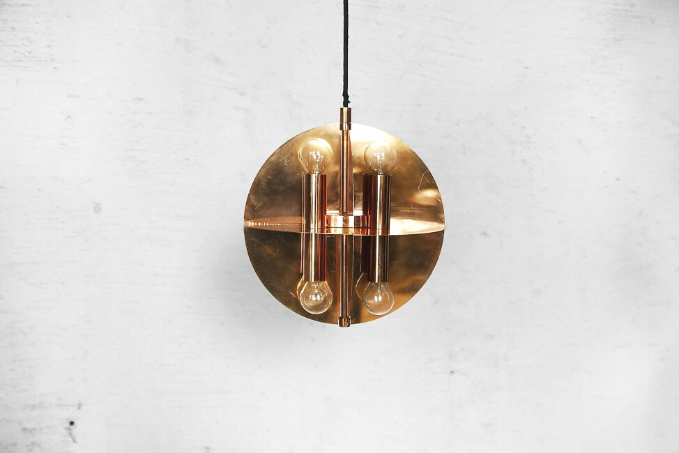 Suspension in copper gilded 8 lamps 1970 s