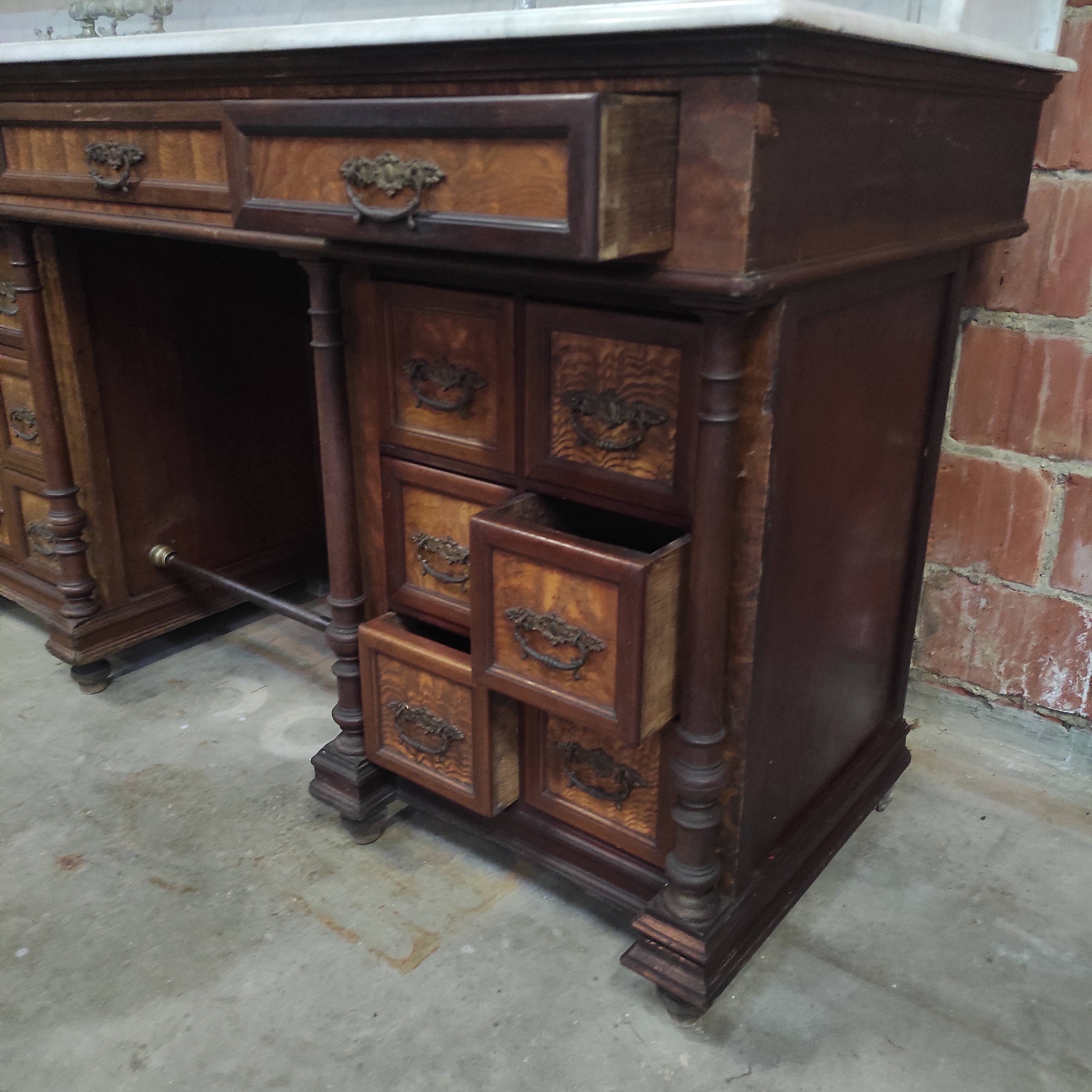 1930s Barber Cabinet | Double Salon Unit with Marble & Mirror