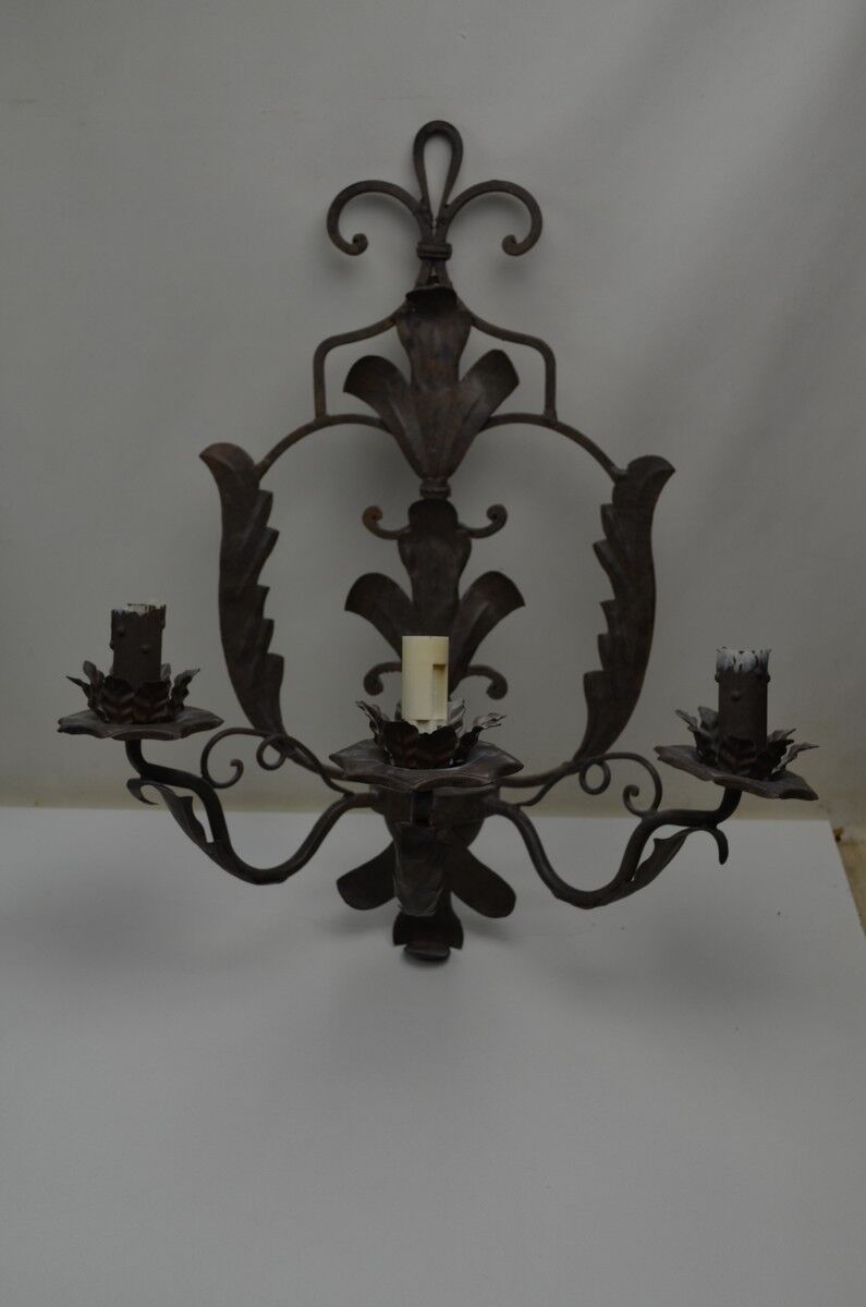Pair of grey patinated iron wall lamps