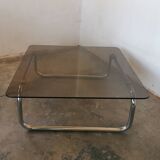 Chrome tubular metal and smoked glass coffee table