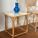 Rattan and ceramic tile table