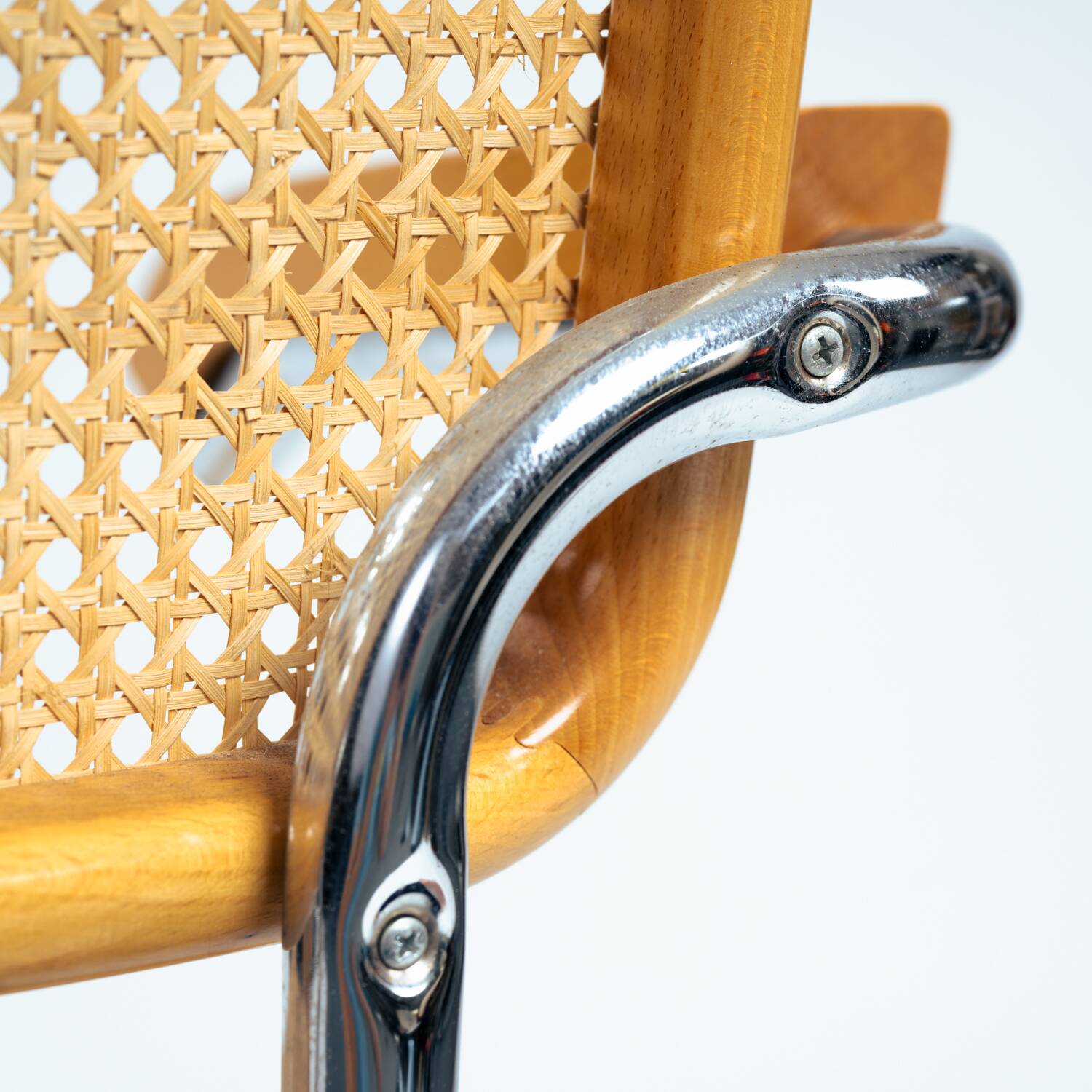 4 Bauhaus wicker chairs, in the style of Marcel Breuer, stackable