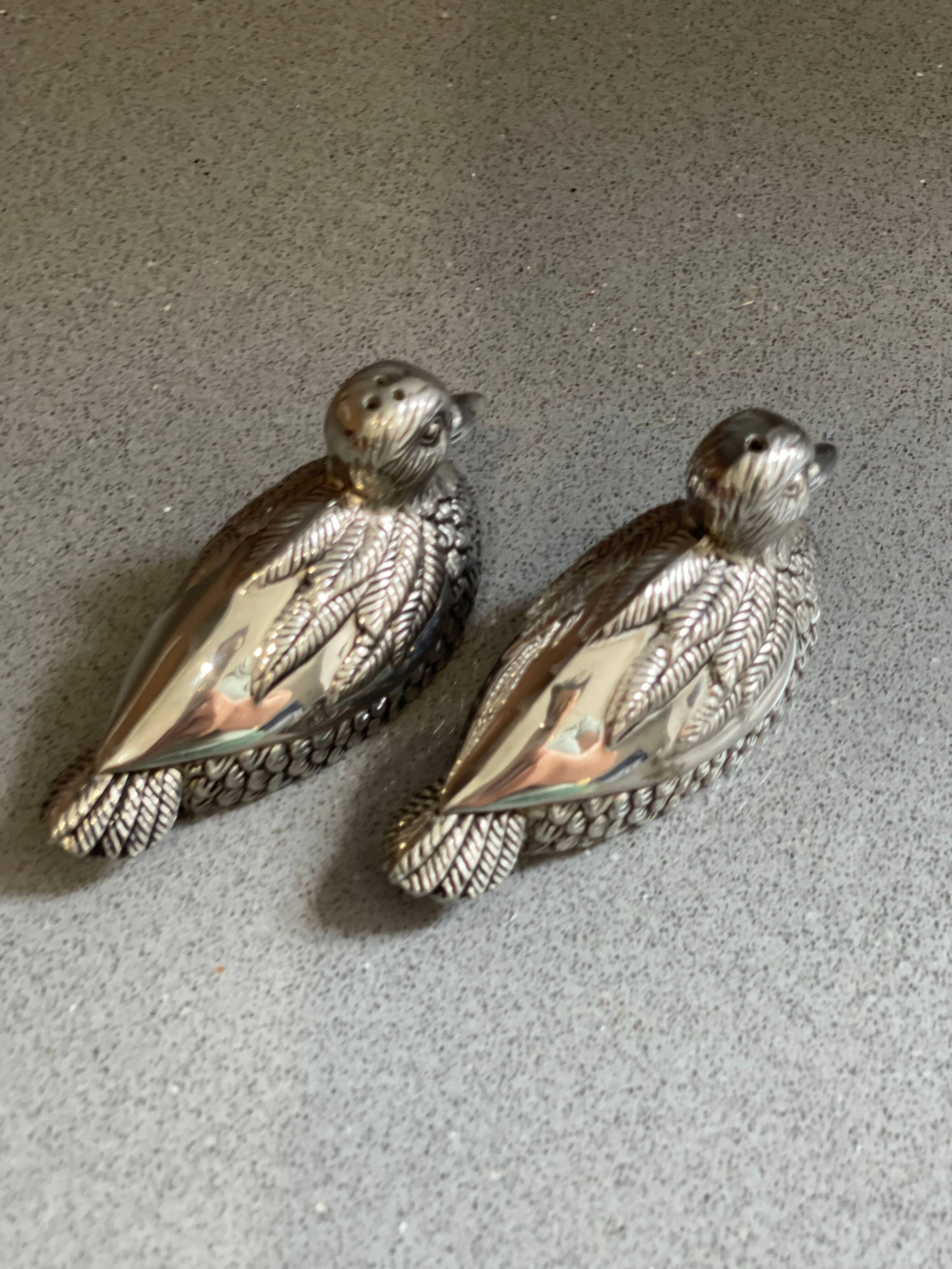 Vintage Pheasant Bird Silver Plated Figurine Salt & Pepper Shakers - a Pair
