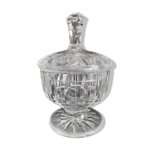Sucrier ou bonbonnière sur pied moderne milieu de siècle - cristal taillé 1547 cristal de bohême -
