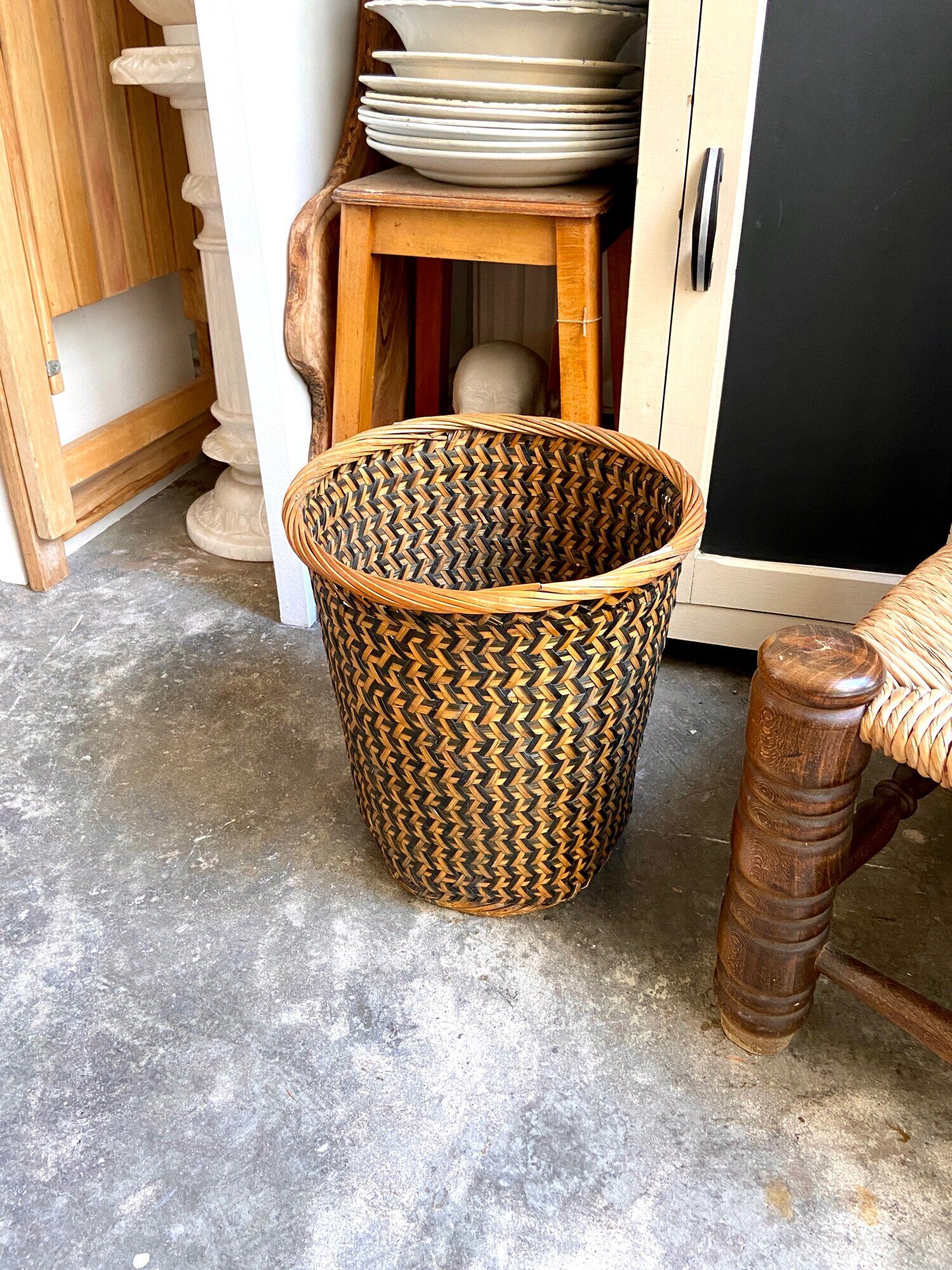 Braided rattan basket