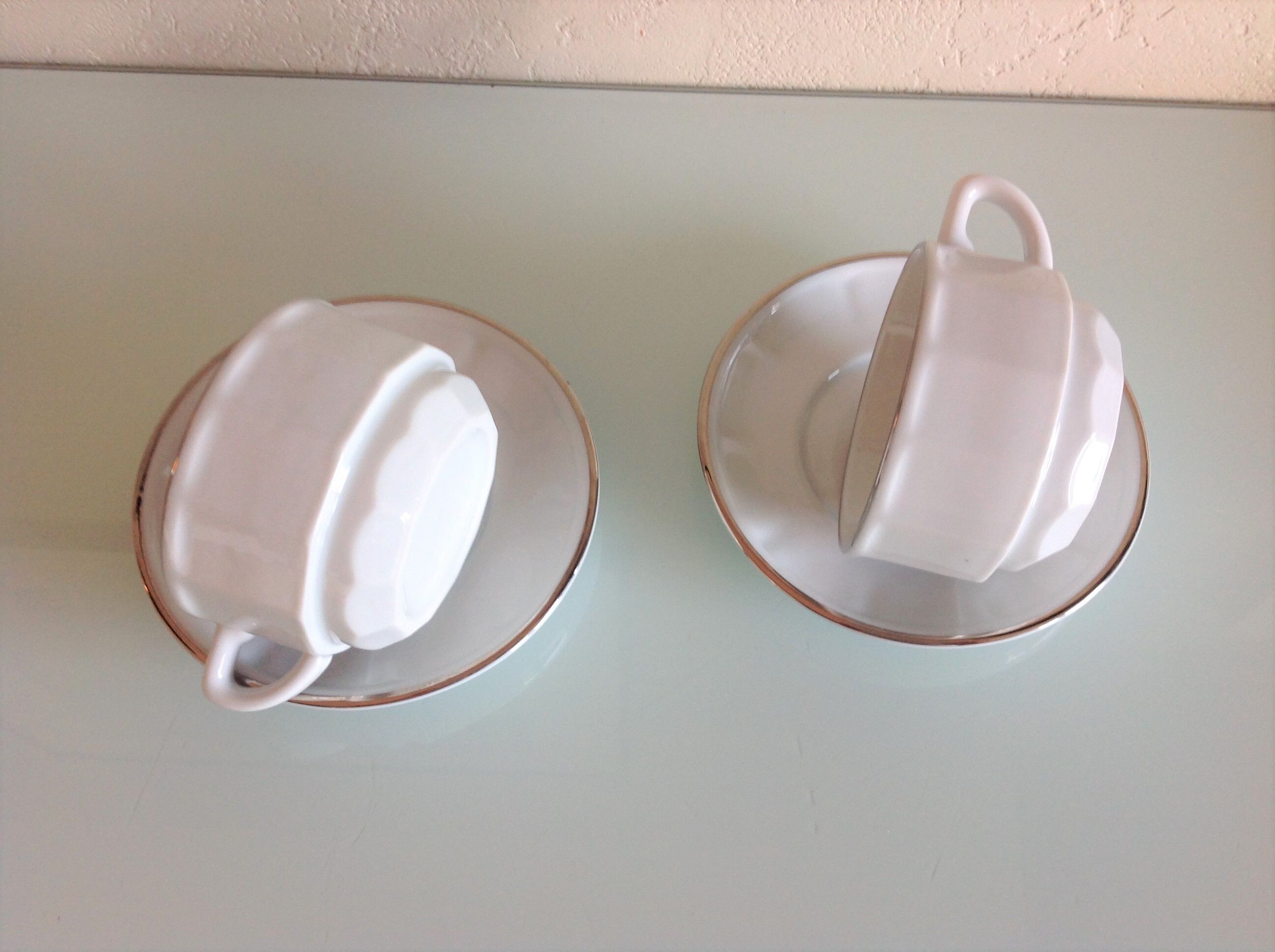 Two white cups with saucers by Apilco vintage 60-70s