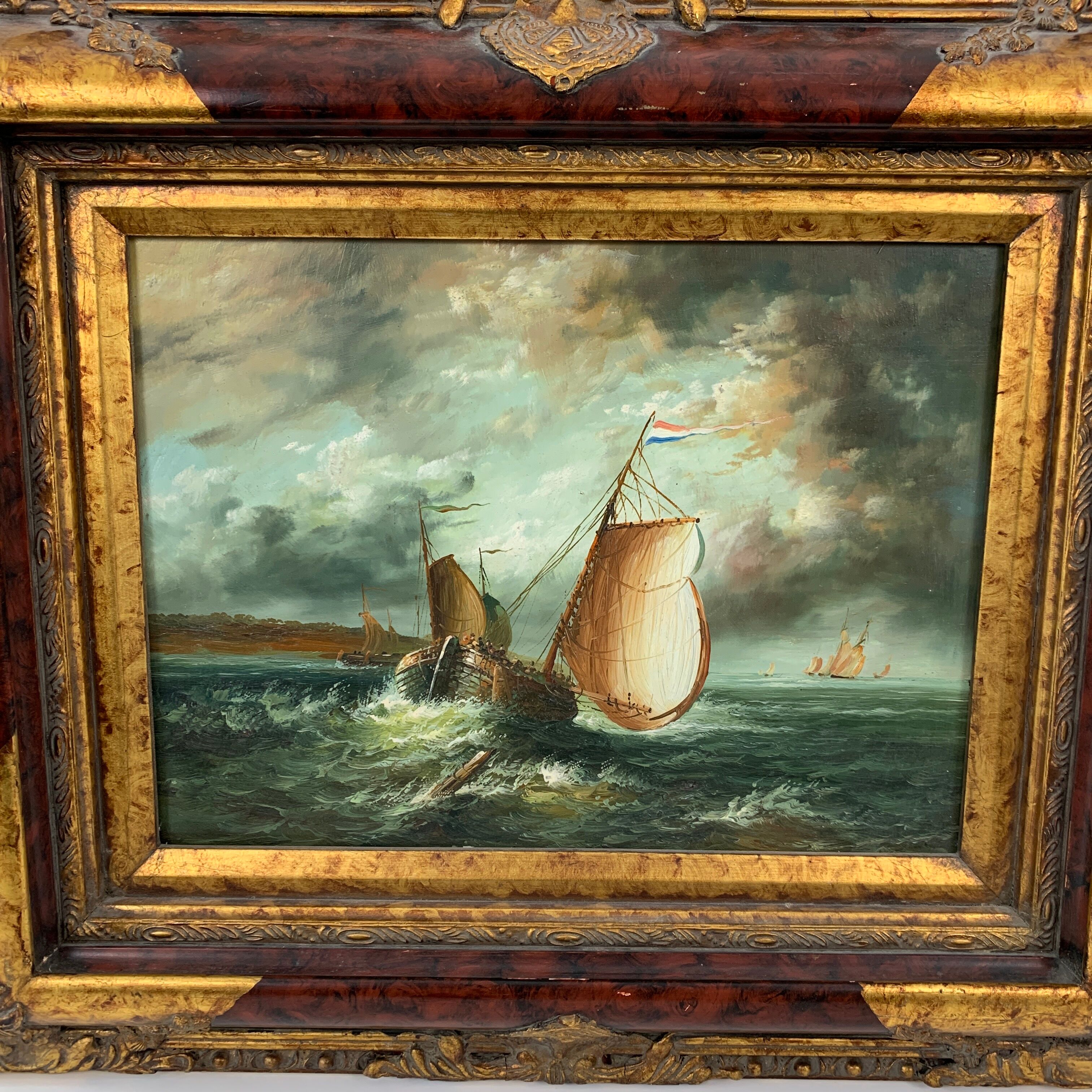 Table painting marine sailboat oil on panel