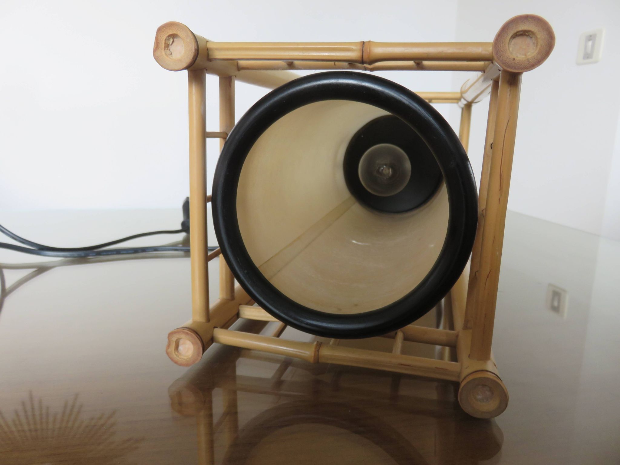 Large bamboo lamp with a tubular shade from the 70s and 80s.